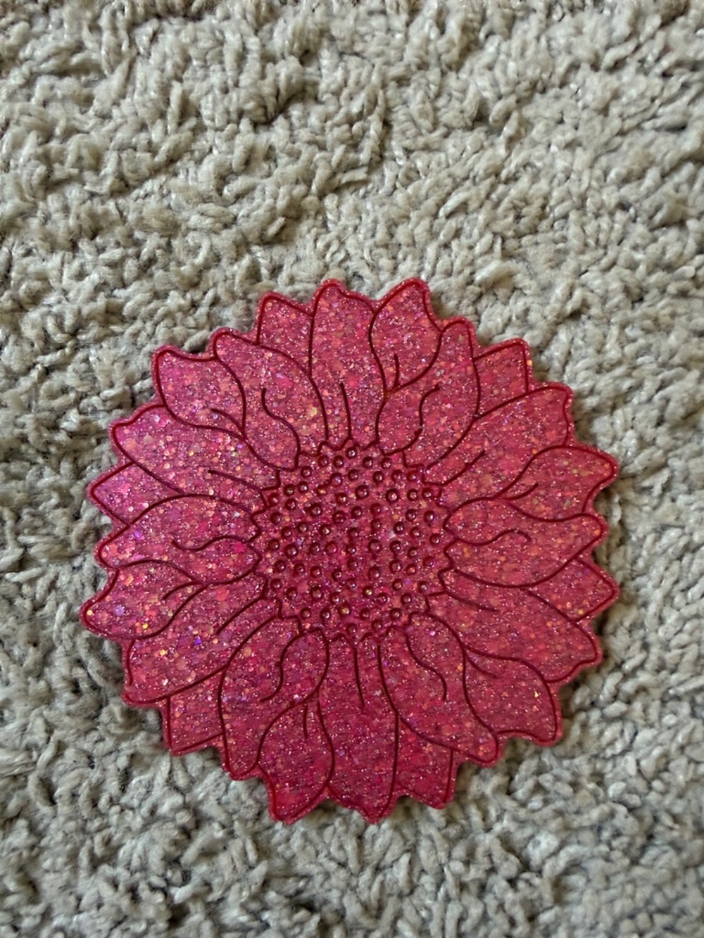 Glitter Pink Handmade Sunflower Resin Coaster